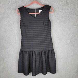 Julia Jordan Dress Womens 4 Black V Neck Flared Dropped Waist Exposed Zipper LBD